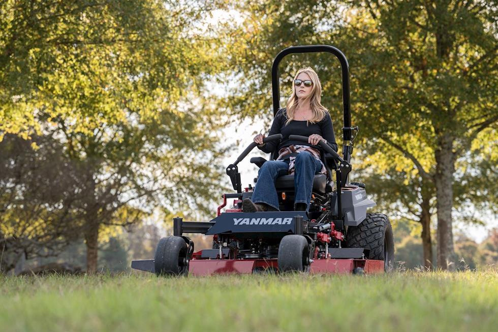 woman driving Yanmar YZ252 Zero-Turn Radius Mower