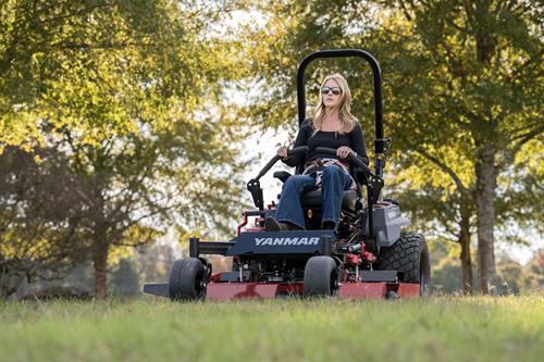 woman driving Yanmar YZ252 Zero-Turn Radius Mower